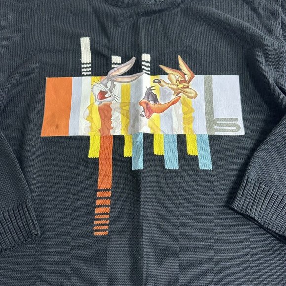 Studio By Southpole 90s XL Black Sweater Looney Tunes Bugs Wile E Coyote Hip Hop - Picture 3 of 10